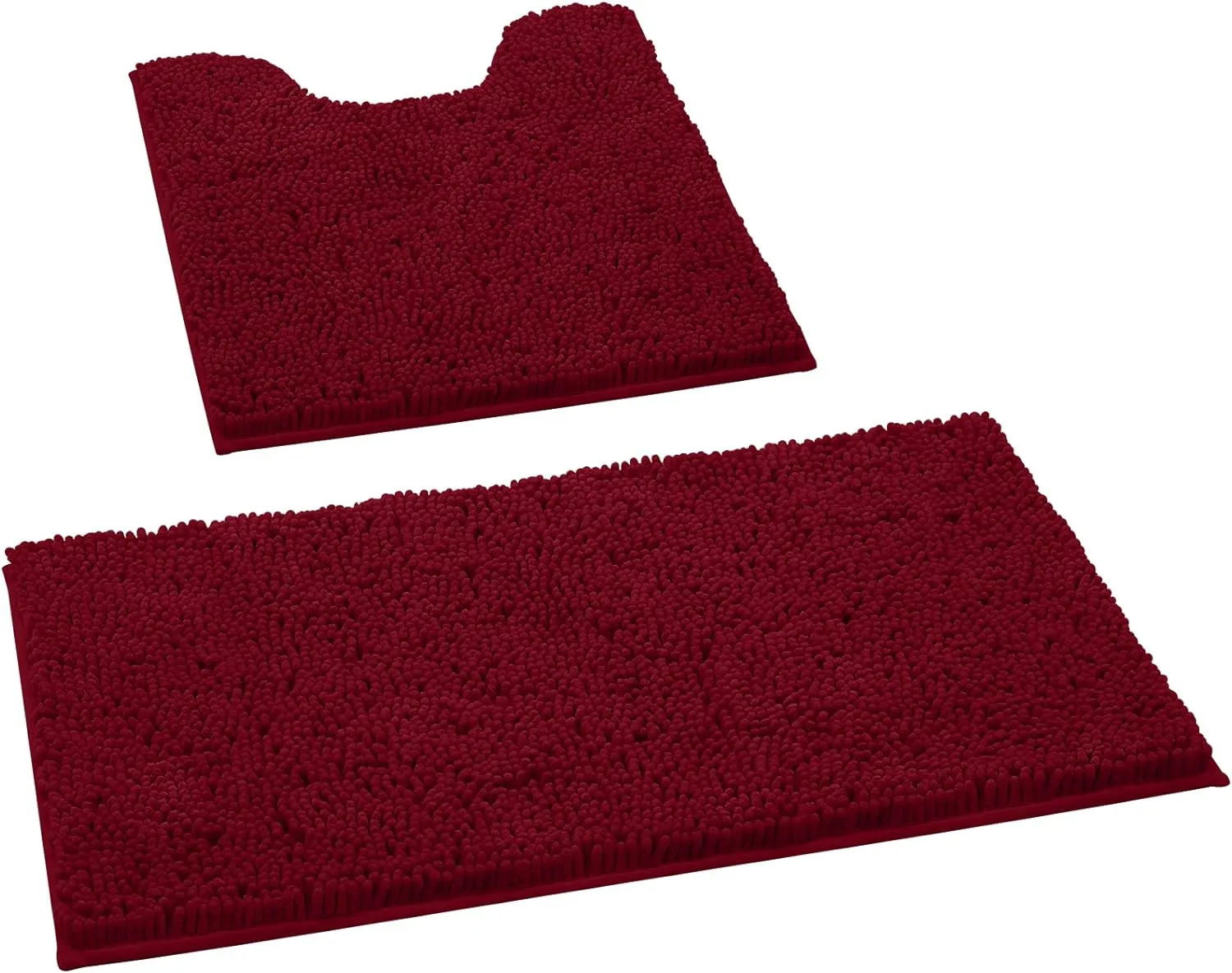 2 PCs Microfiber Anti Slip Commode Mat Set-14642Burgundy