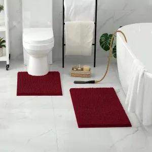 2 PCs Microfiber Anti Slip Commode Mat Set-14642Burgundy