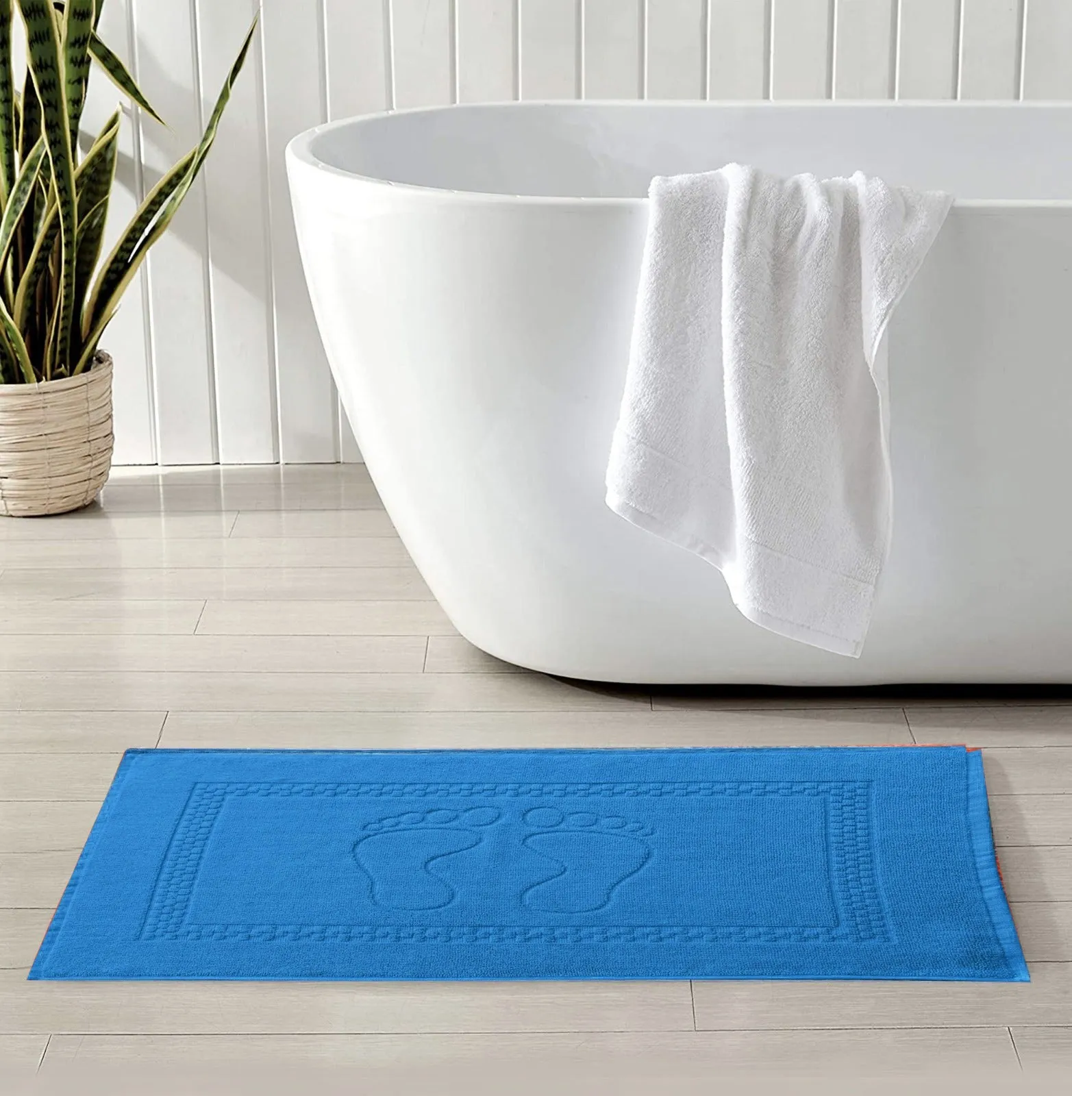 2Pcs 100% Cotton Bath Mat-Patrol Blue(Foot Print)