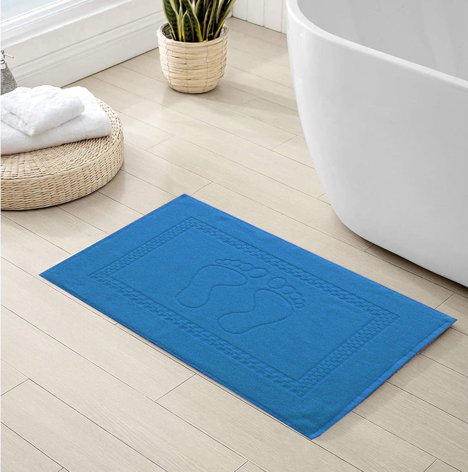 2Pcs 100% Cotton Bath Mat-Patrol Blue(Foot Print)