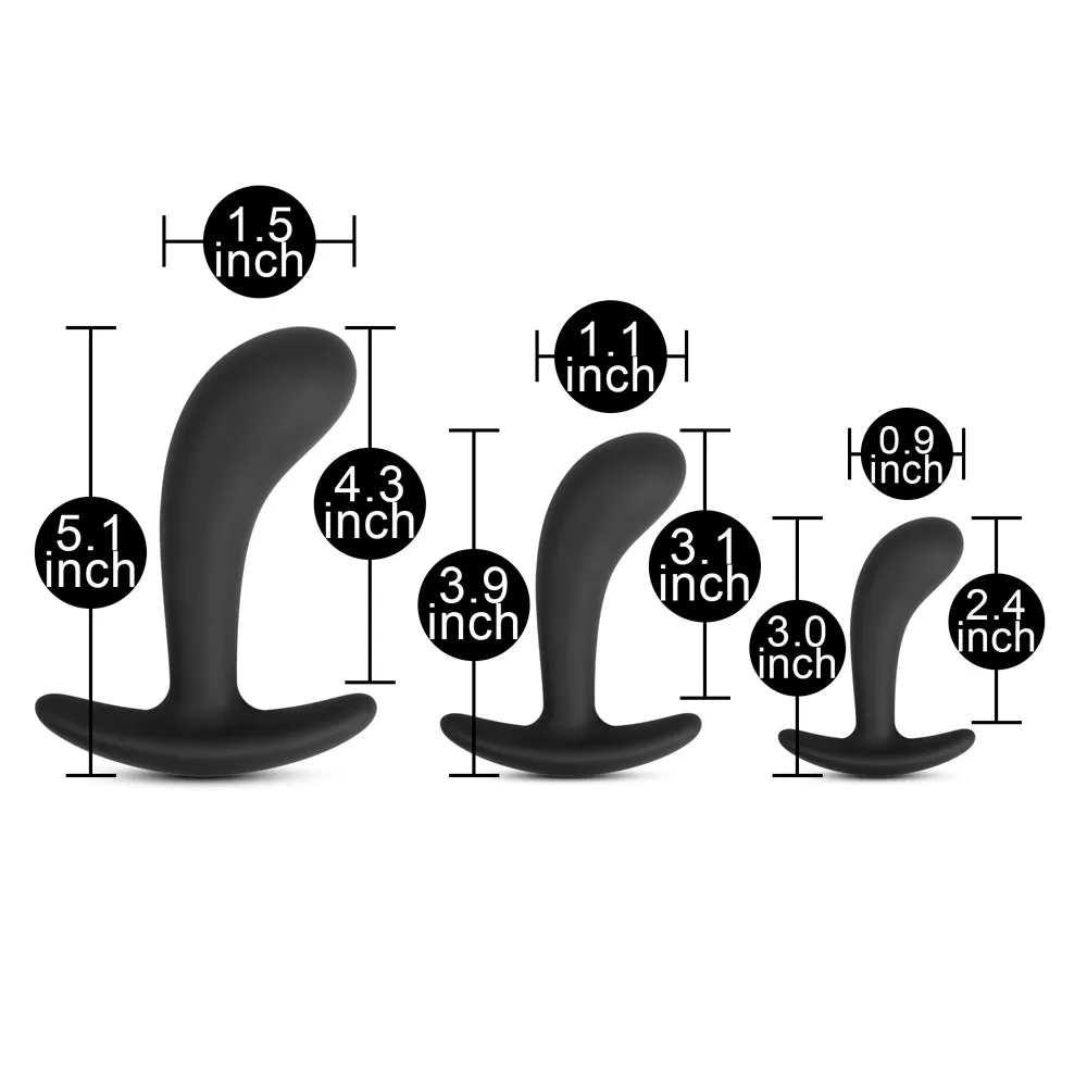 3 Pcs Black Silicone Anal Butt Plug Set ( Type III )