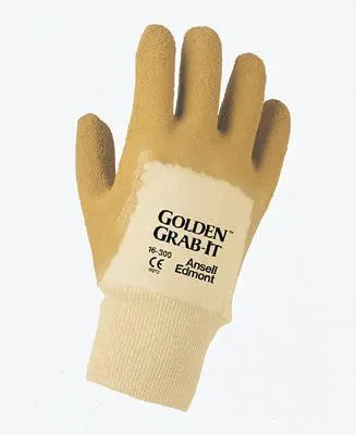 Ansell Size 10 Golden Grab-It II Heavy Duty Multi-Purpose Natural Rubber Latex Palm Coated Work Glove With Jersey Knit Liner And Safety Cuff