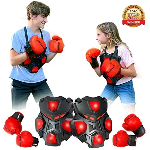 ArmoGear Electronic Boxing Toy 3 Play Modes 2 Pairs Gloves Toy for Teens 8 Red