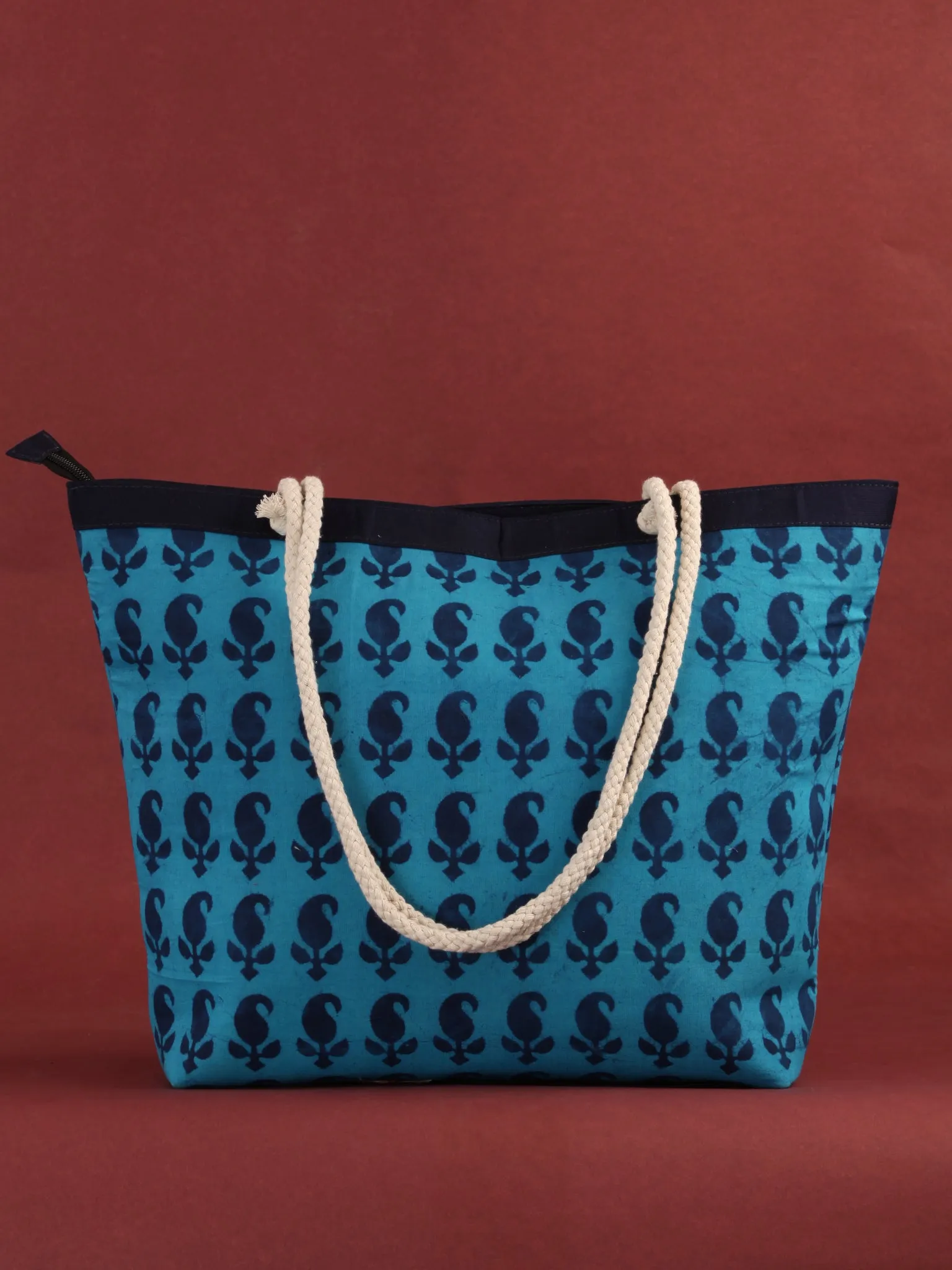 Blue Hand Block Printed Tote Bag - B0809