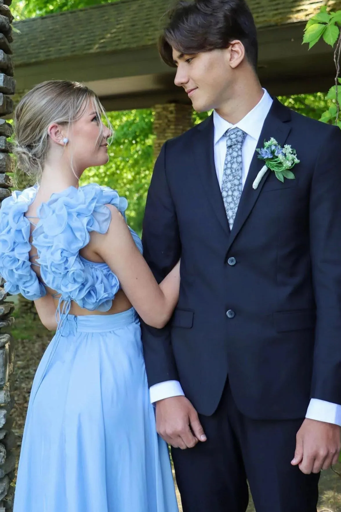 Blue V Neck Sleeveless Long Prom Dress with Ruffles, A Line Formal Gown UQP0303