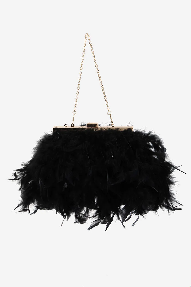 Feathered Chain Strap Hand Bag