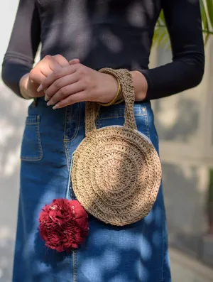 Hand knotted Macrame Round Hand Bag - Beige