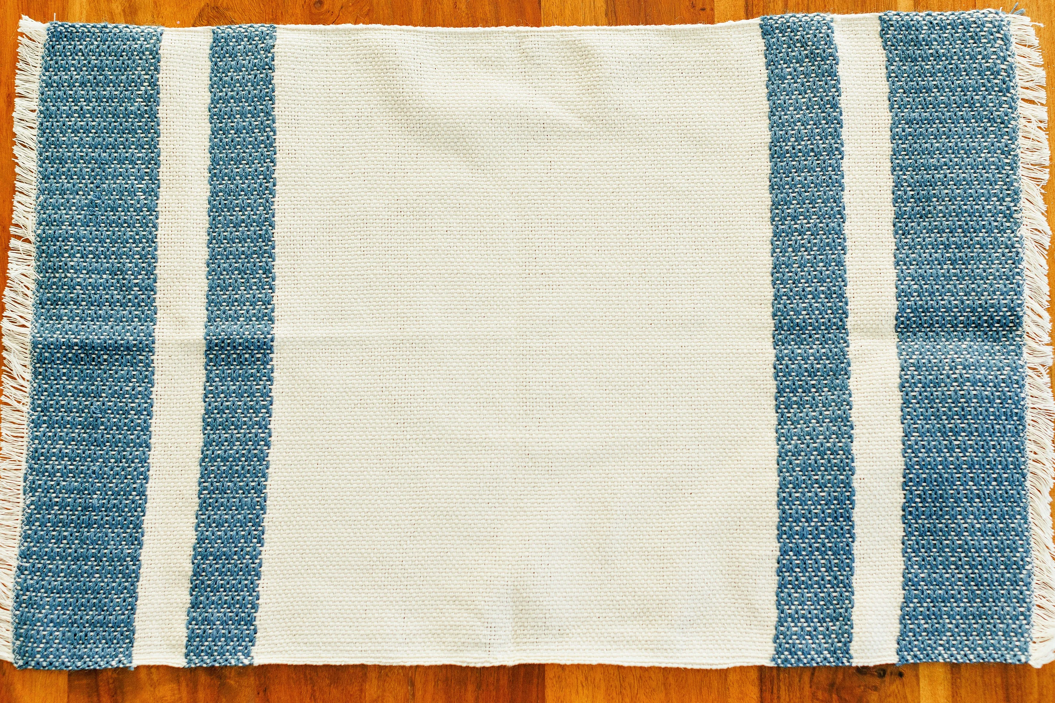 Hand Woven Placemat - Blue and Natural Cotton