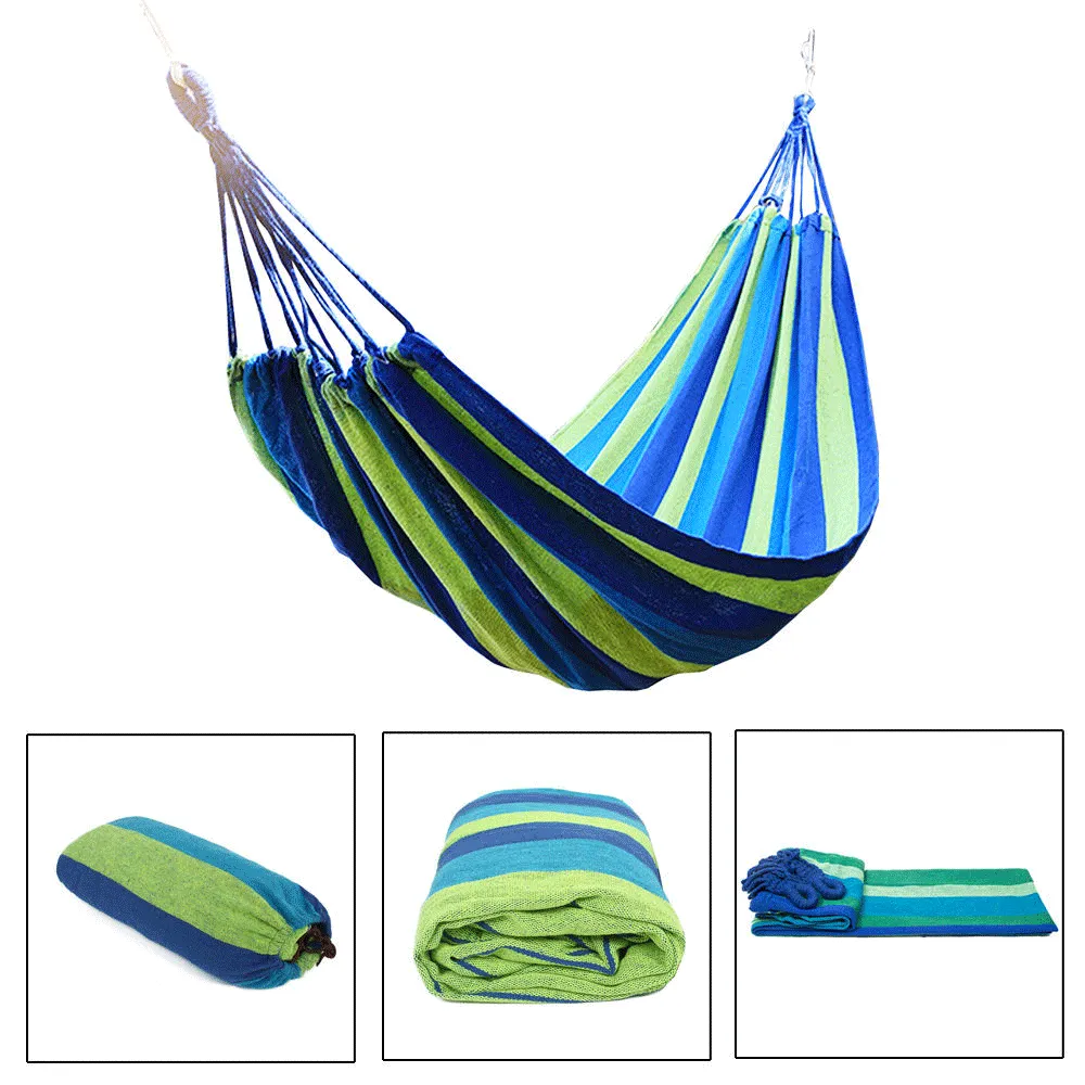 Huge Double Cotton Fabric Hammock Air Chair Hanging Swinging Camping Outdoor - blue