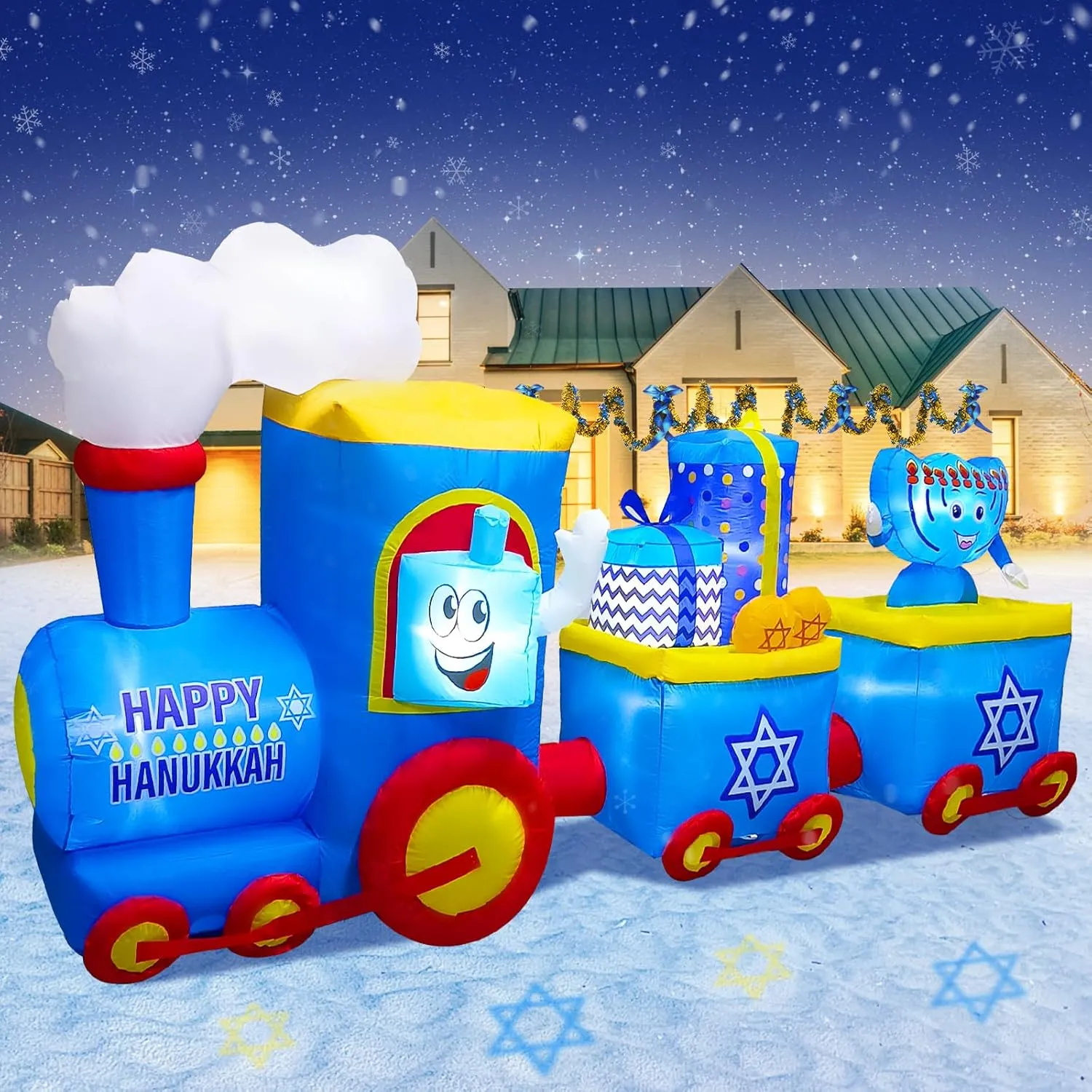 Inflatable Train Menorah Decoration Built-in Led Lights 10 Foot Long