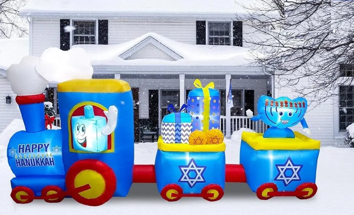 Inflatable Train Menorah Decoration Built-in Led Lights 10 Foot Long