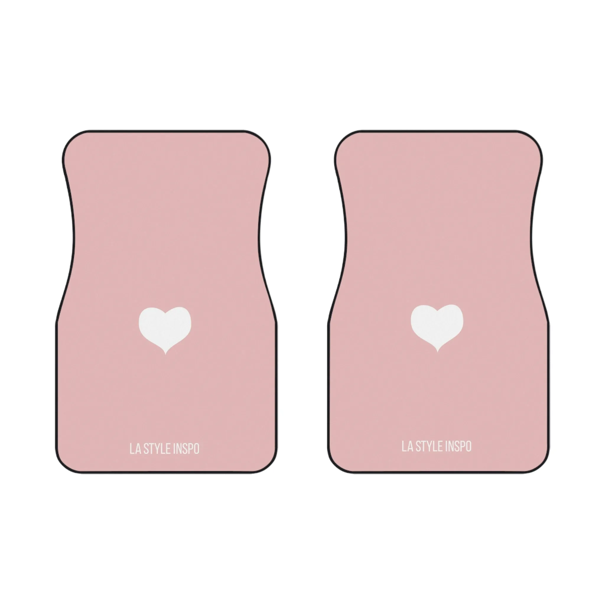 LA Style Inspo Car Mat Set (2 Front Mats) – Pink with White Heart Design