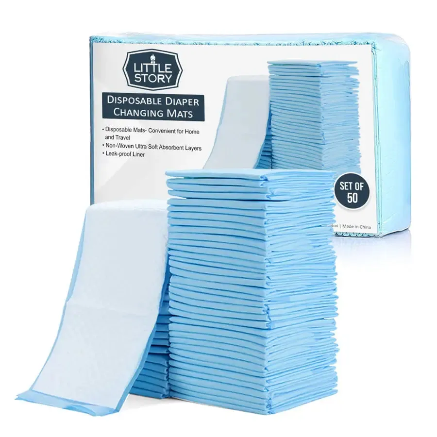 Little Story Disposable Diaper Changing Mats - Pack of 50pcs (Blue)