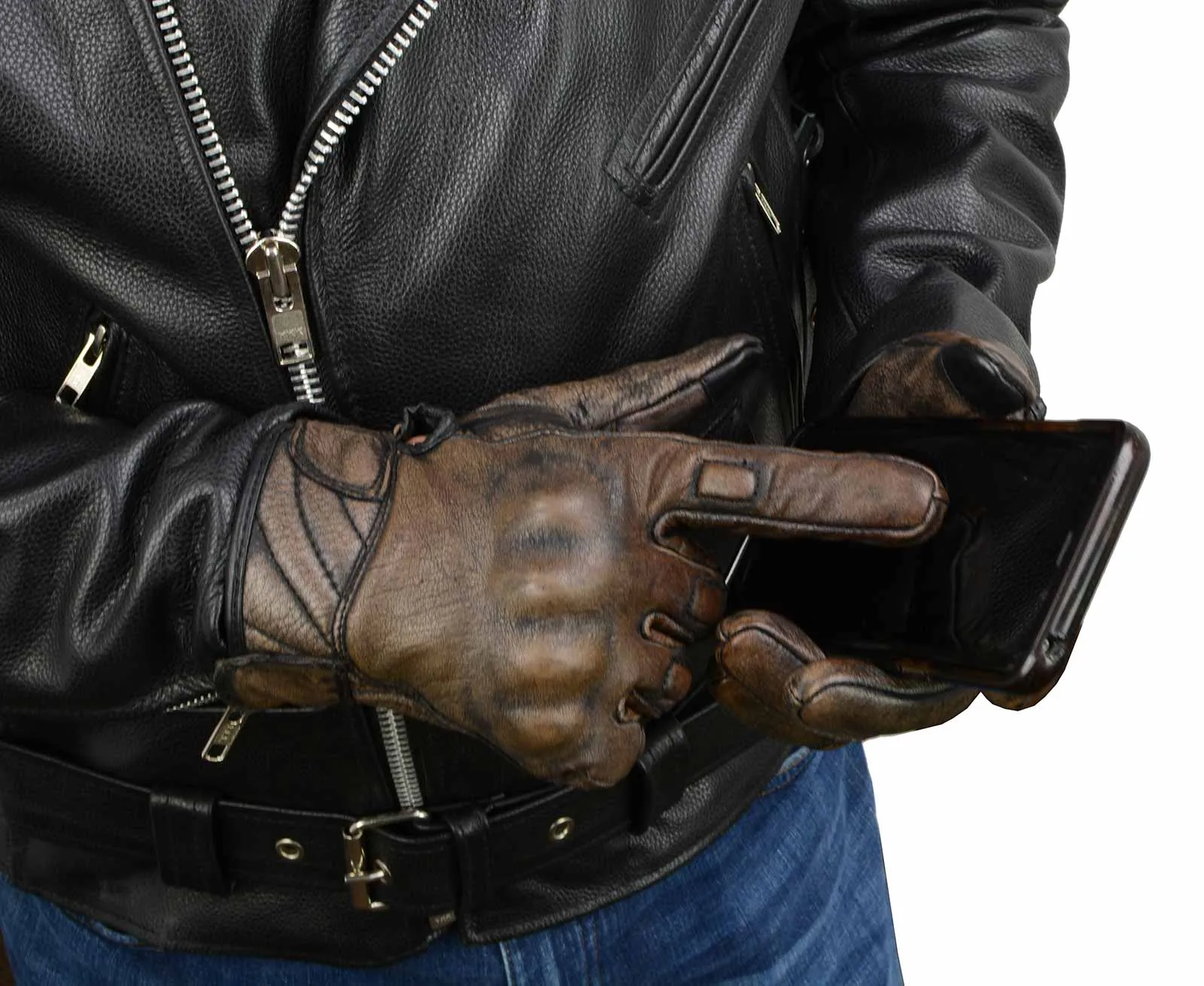 Milwaukee Leather MG7514 Men's Brown Leather i-Touch Screen Compatible Gel Palm Motorcycle Gloves W/ Protective Knuckle