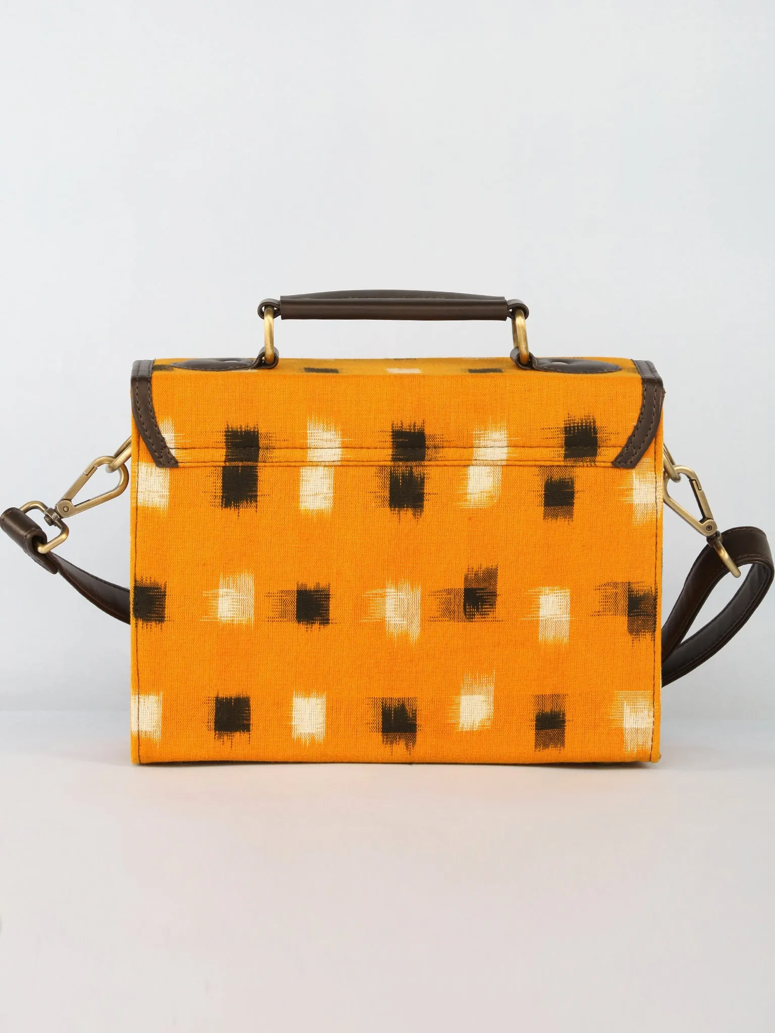 Mustard Black White Ikat Sling Bag - B0804