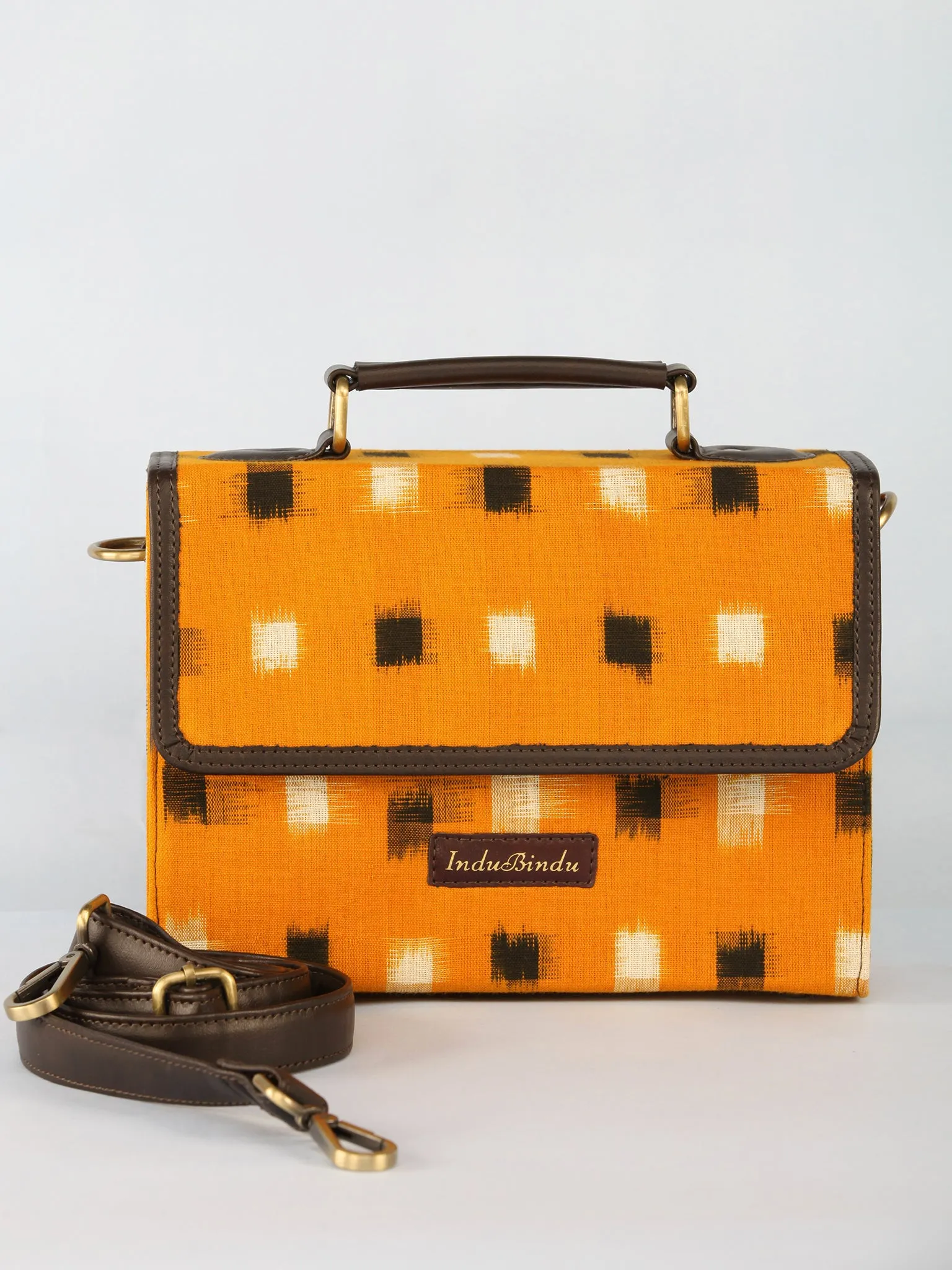 Mustard Black White Ikat Sling Bag - B0804