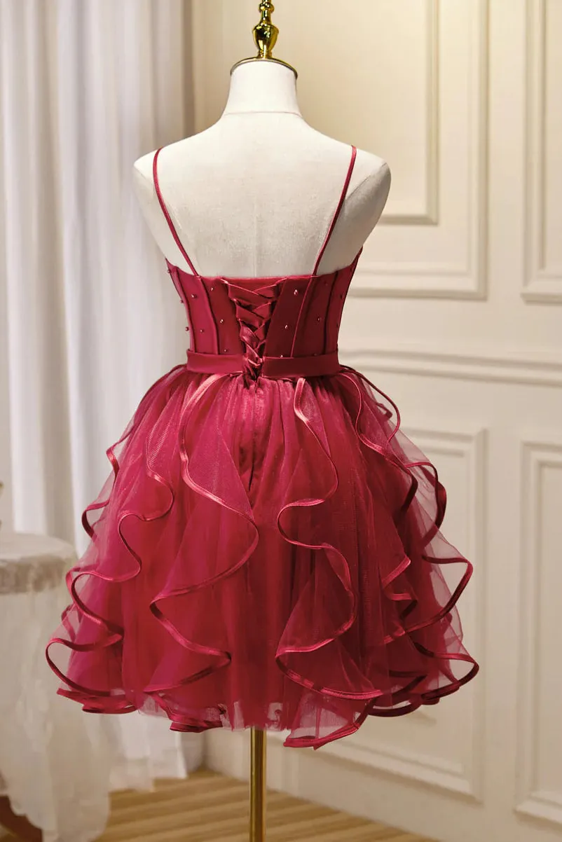 New Arrival Short Tulle Prom Dress with Pearls, Puffy Cute Homecoming Gown UQH0216