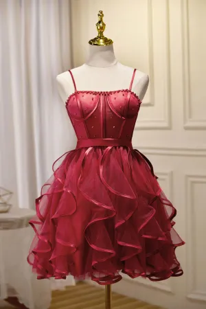 New Arrival Short Tulle Prom Dress with Pearls, Puffy Cute Homecoming Gown UQH0216