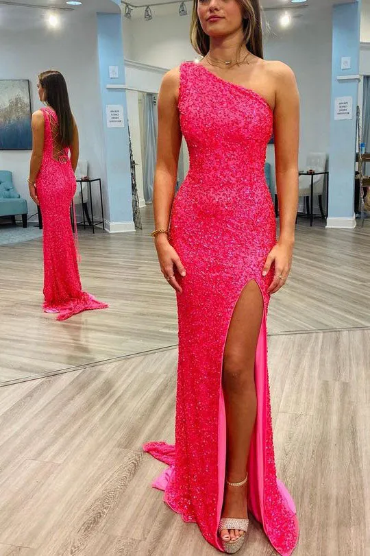 New Style One Shoulder Long Prom Dress, Sparkly Mermaid Evening Gown UQP0150