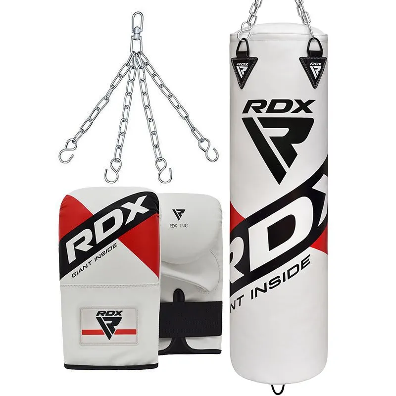 RDX F10 4ft / 5ft 3-in-1 Punch Bag with Gloves in White Set