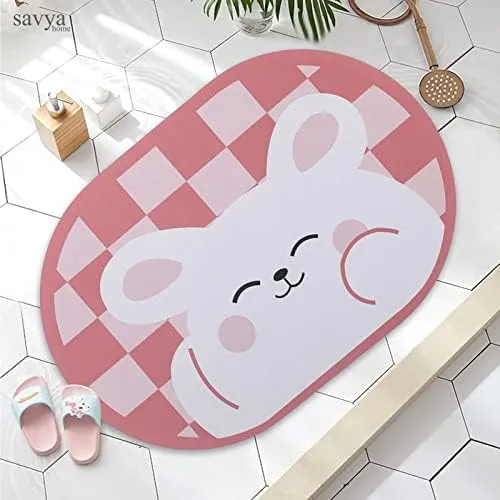 SAVYA HOME Door Mat for Bedroom and Living Room | Anti-Skid Floor Mat for Kids Room | Bathroom Mat |Mat for Living Room, Mat for Bedroom, Pink & Grey, Pack of 2