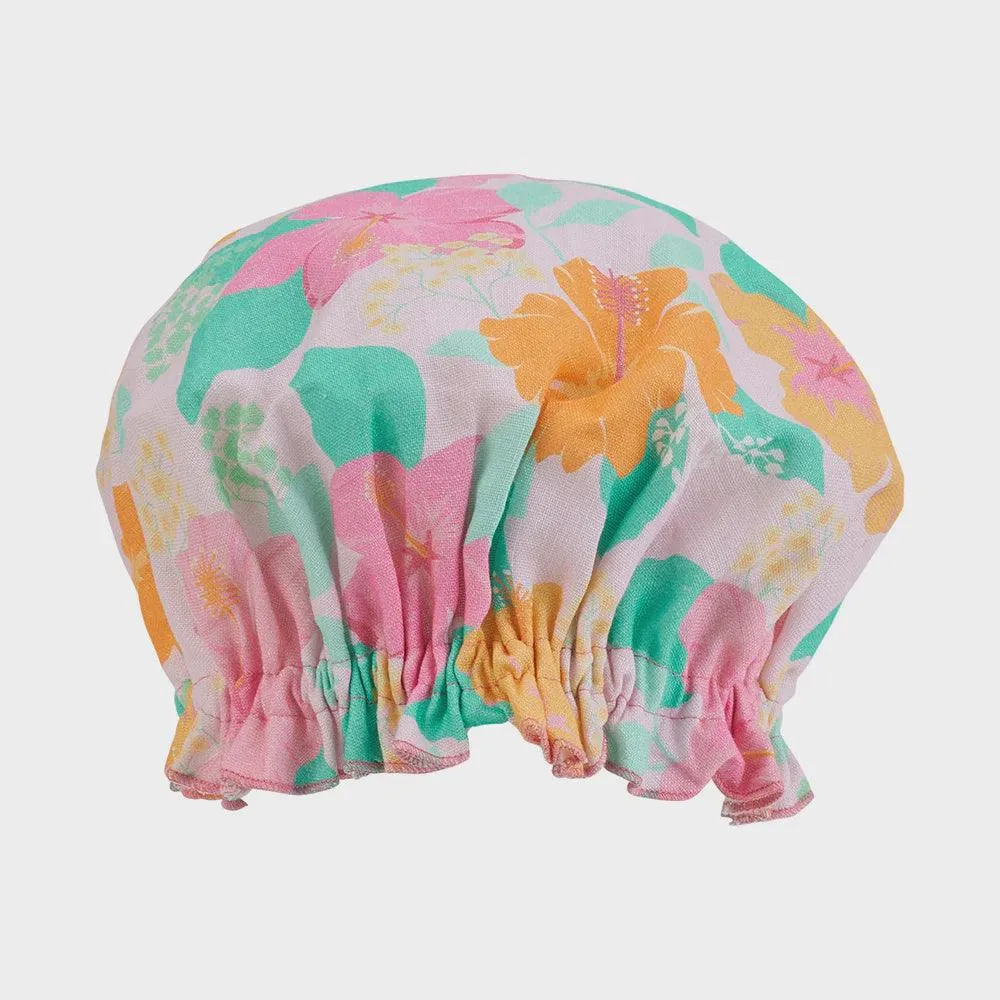 Shower Cap - Linen - Hibiscus