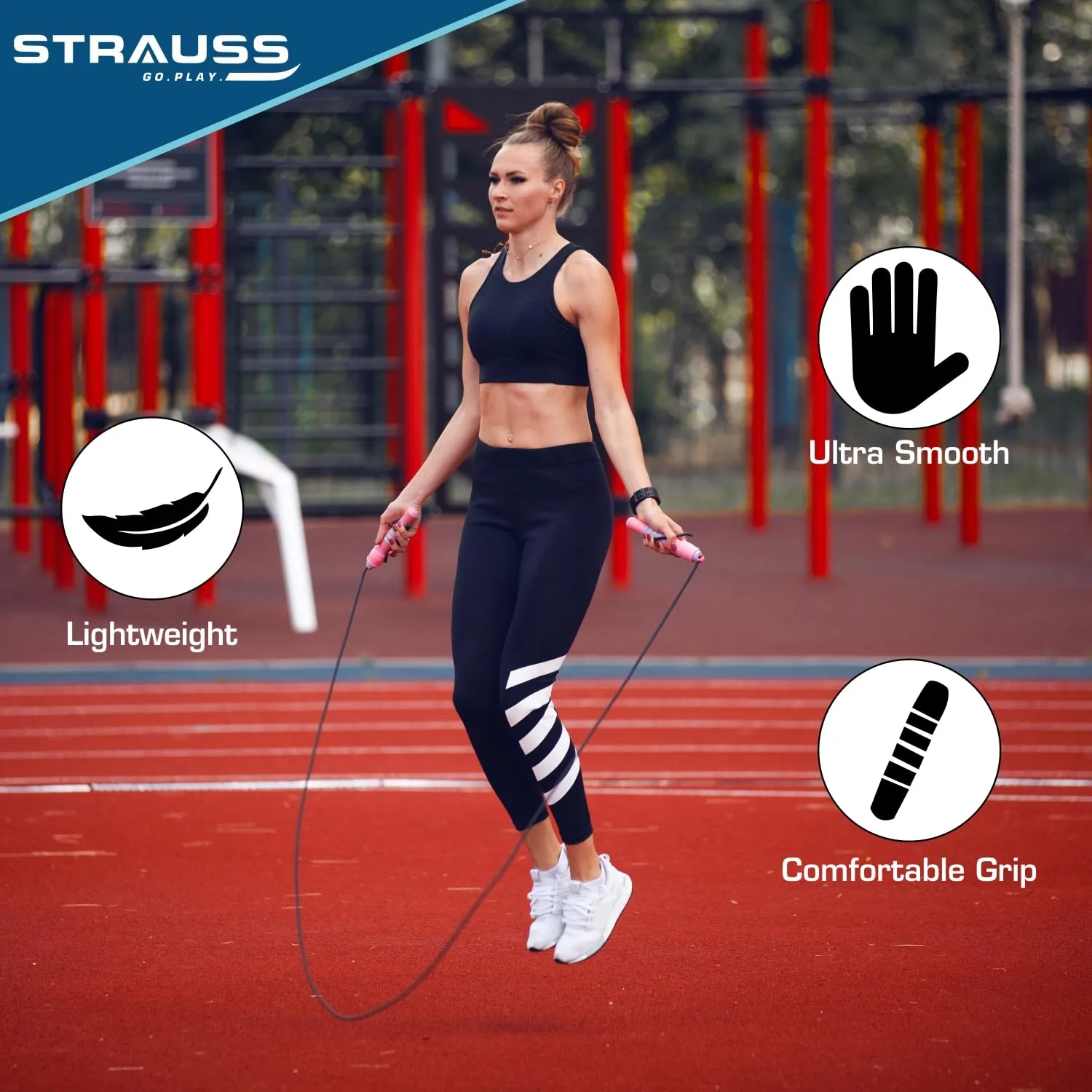 Strauss Skipping Rope | Skipping rope for Women, Men & Kids | Fitness Exercise Equipment | Jumping Rope for Gym, Exercise, Training, Workout & Weight Loss|, (Grey/Blue)