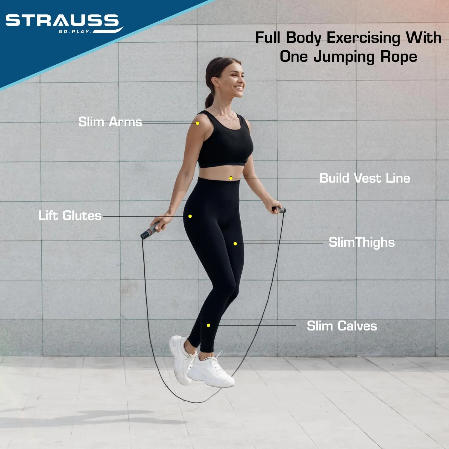 Strauss Skipping Rope | Skipping rope for Women, Men & Kids | Fitness Exercise Equipment | Jumping Rope for Gym, Exercise, Training, Workout & Weight Loss|, (Grey/Blue)