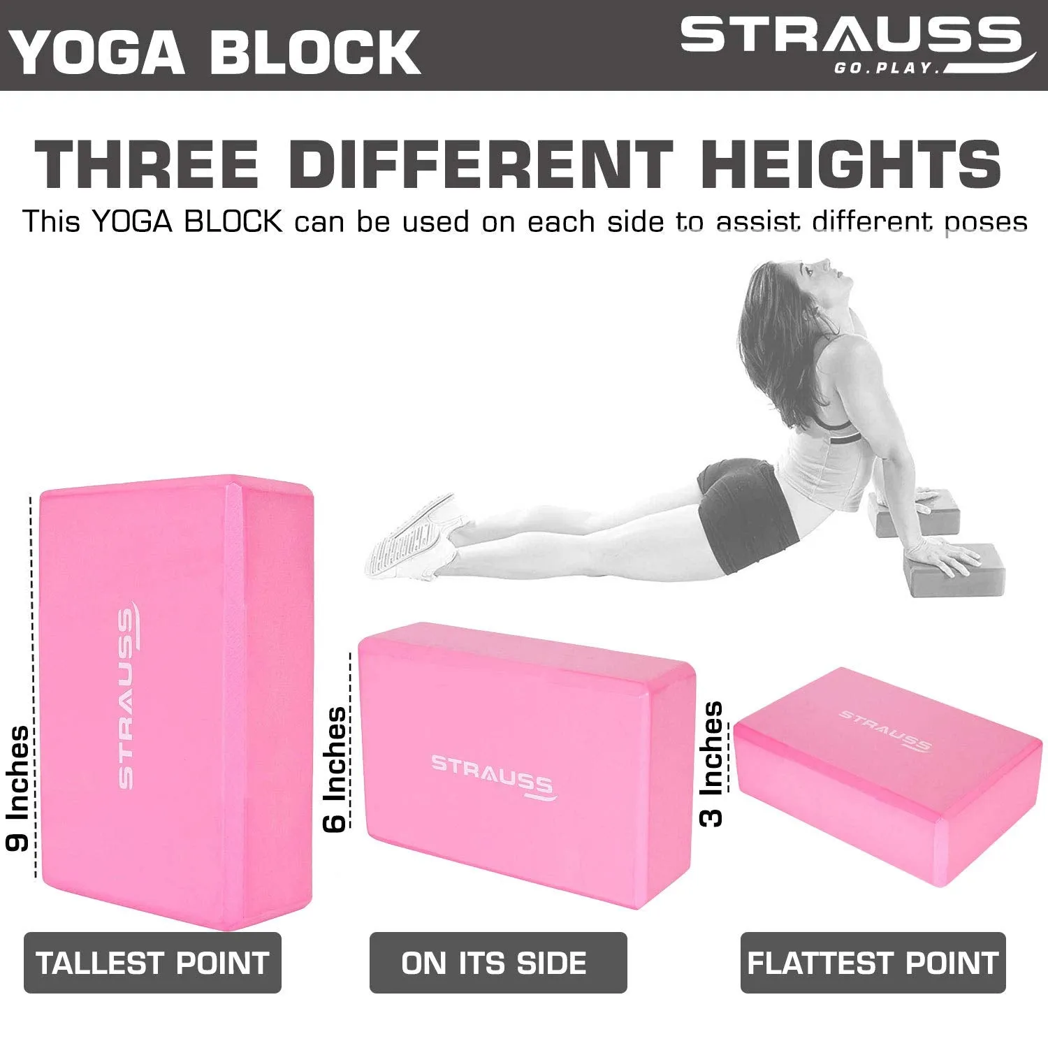 Strauss ST-1442 Grid Foam Roller (Pink), 33 CM and Yoga Block (Pink)