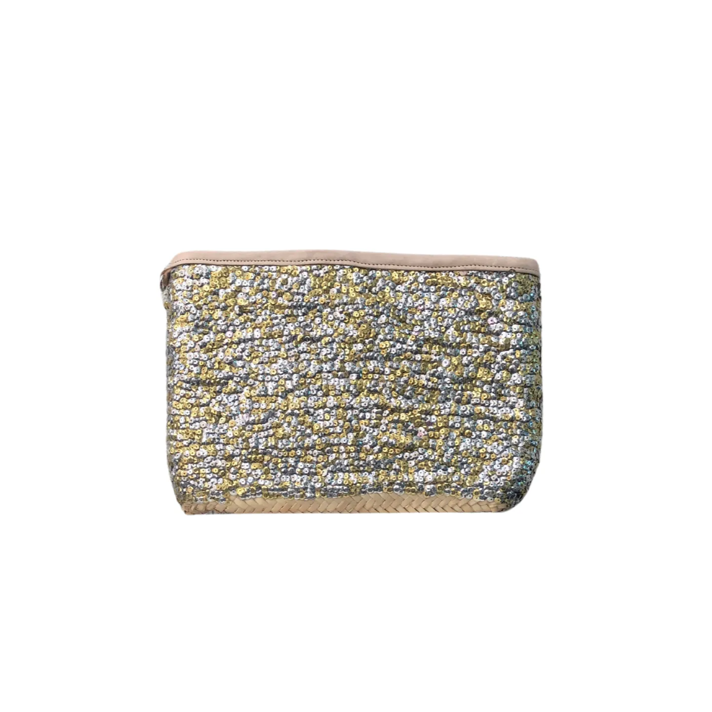 Straw Clutch with Gold and Silver Sequins