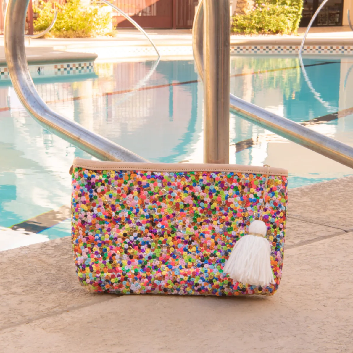 Straw Clutch with Multi-Colored Sequins