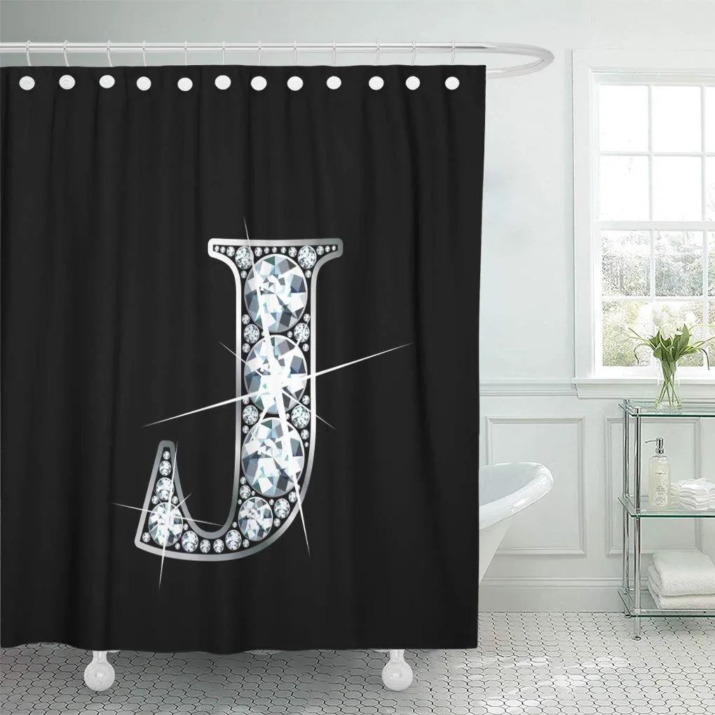 SUTTOM Bling Stunning Beautiful J in Diamonds and Silver Raster Sparkle Shower Curtain 60x72 inch