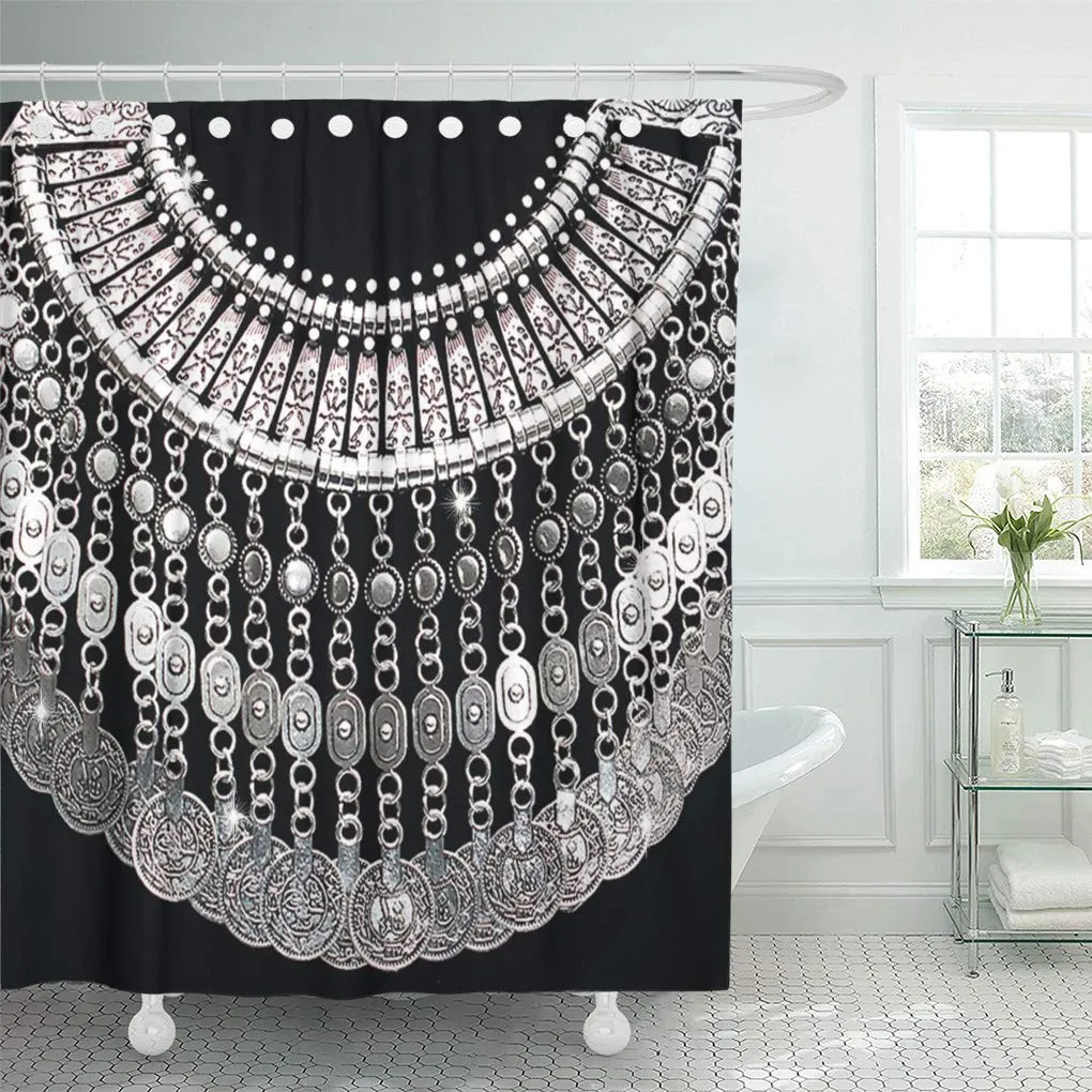 SUTTOM Sparkle Bling Bohemian Silver Tassel Glam Glamorous Jewels Diamonds Shower Curtain 60x72 inch